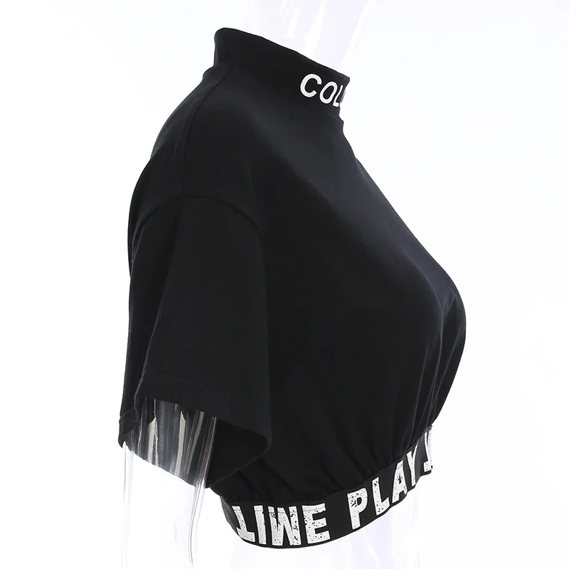 Wholesale Women Top Custom Ladies High Neck Shirts Women Casual Black Crop Tops