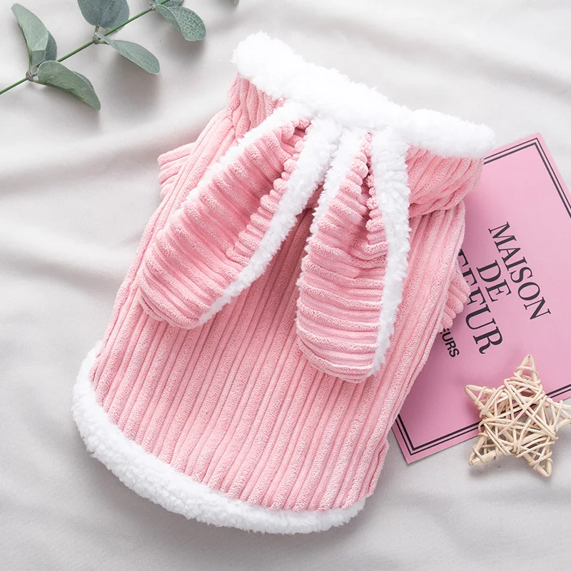 New Cute Rabbit Clothing Winter Pet Dog Clothes Outfit Cats Small Dogs Corduroy Plush Warm Jacket