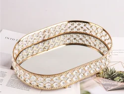 Hight Quality Oval Tray Glass Base Coffee Table Food Luxury Gold Mirror Serving Tray For Home Decor