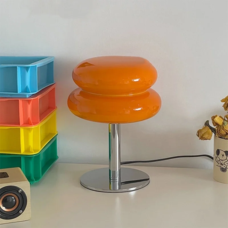 Macaron Stained Glass Table Lamp Bedroom Study Living Room Atmosphere Egg Tart Desk Light Girl Bedroom Bedside Decor Night Light