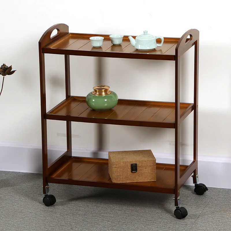  Solid wood multi-layer storage design bamboo kitchen trolley with wheel vegetable