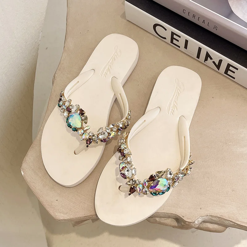 Anti-slip TPR outsole woman summer eva flip sandals luxury jewel flip flops