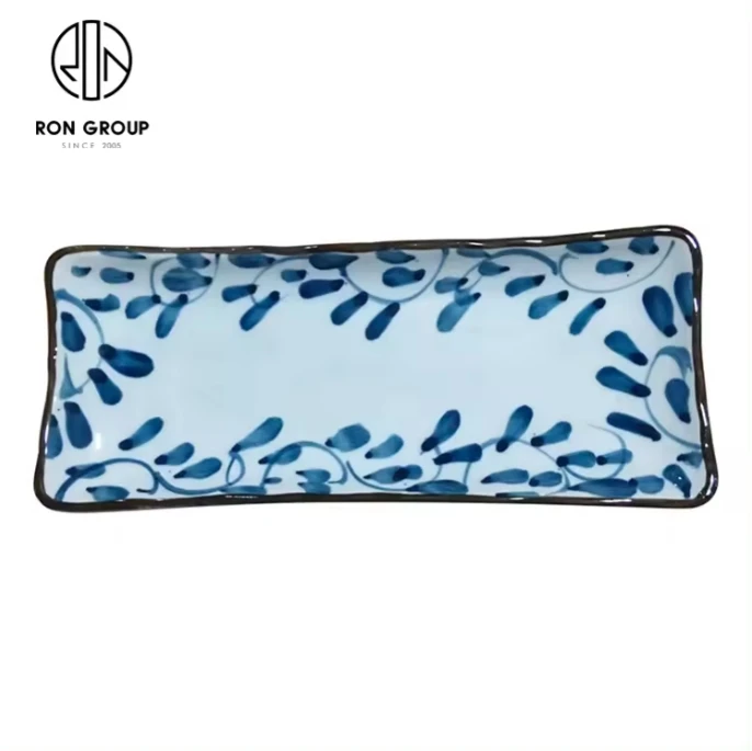 High Quality Luxury Porcelain Rectangular Sushi Tray Japanese Style Unique Color Sushi Restaurant Big Long Boat Ceramic Plates