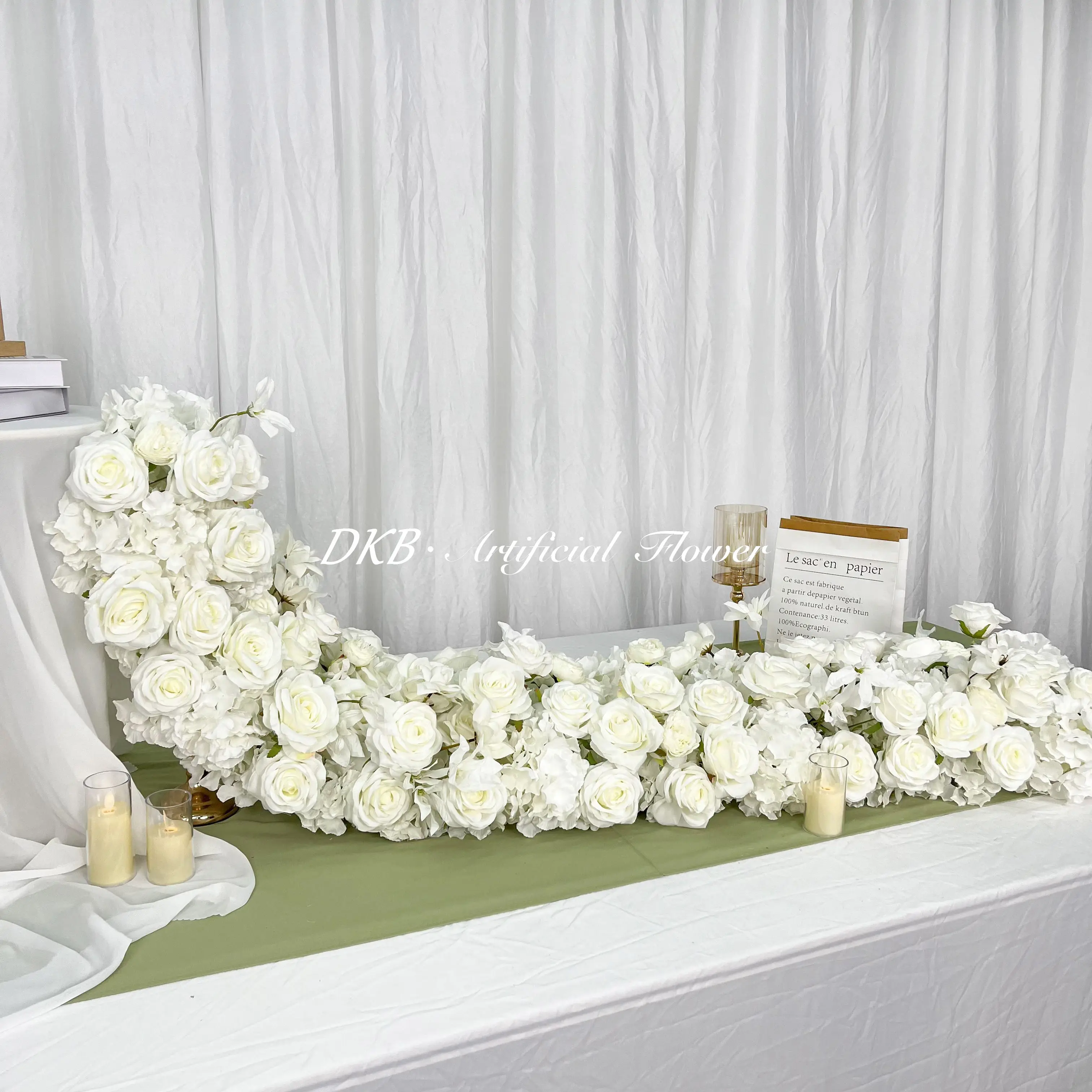 2024 popular new Wedding Centerpieces and Table Decorations white silk rose flower aisle runner for wedding