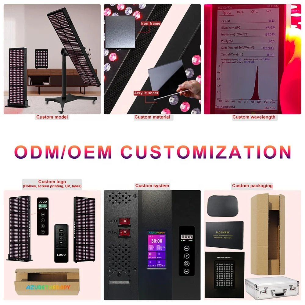 Лазурный OEM ODM 7 длина волны 910x298 мм размер по индивидуальному заказу лампа полного корпуса PDT-машина с инфаркингом светодиодная красная световая терапевтическая панель