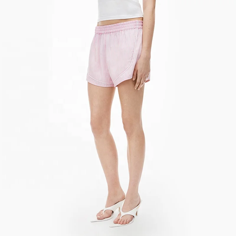 New Fashion Pink Striped Casual Shorts Vintage Side Pockets High Waist Female plaid stripe underwear boxers shorts
