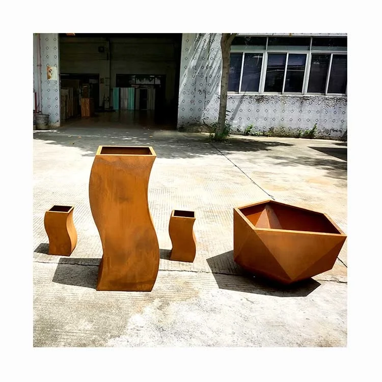 Customized Straight/Curved Outdoor Steel Plant Pots Garden Corten Steel Planters Flower Pots Manufacturer