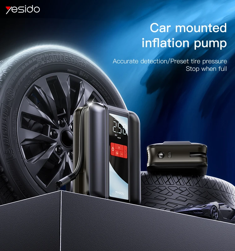 Yesido precise air replenishment Portable storage wireless Extra Long endurance Car mounted inflation pump
