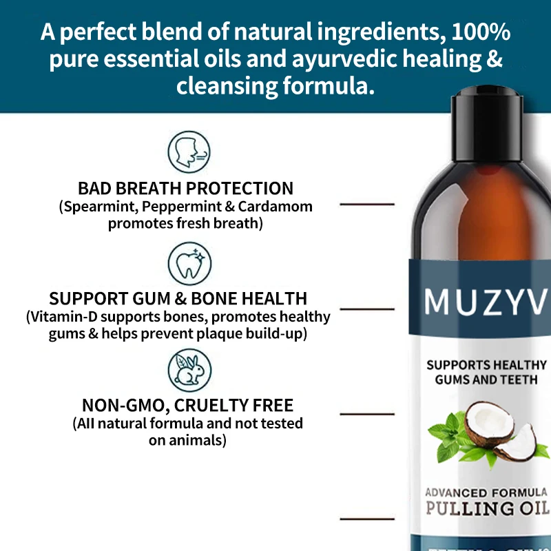 Custom Natural plant Essential Oils Mouth Wash Fresh Breath Teeth Whitening mint coconut Oil Pulling Mouthwash