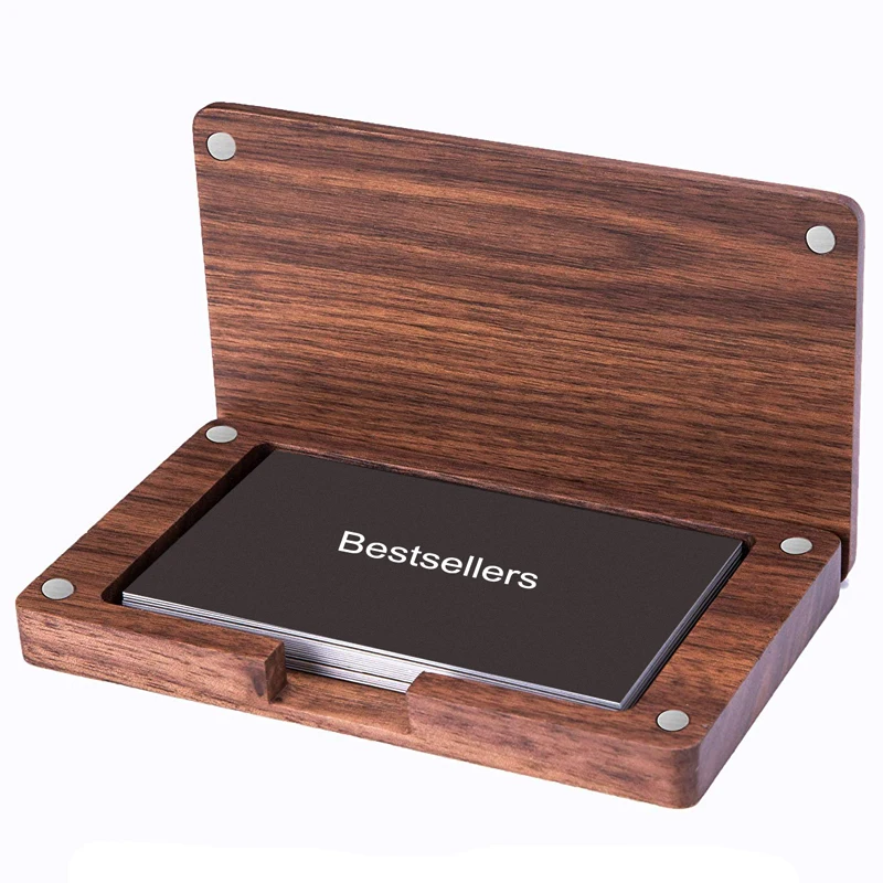 Personalized Eco Friendly Walnut Wood Office Table Square Slim Business Card Holder