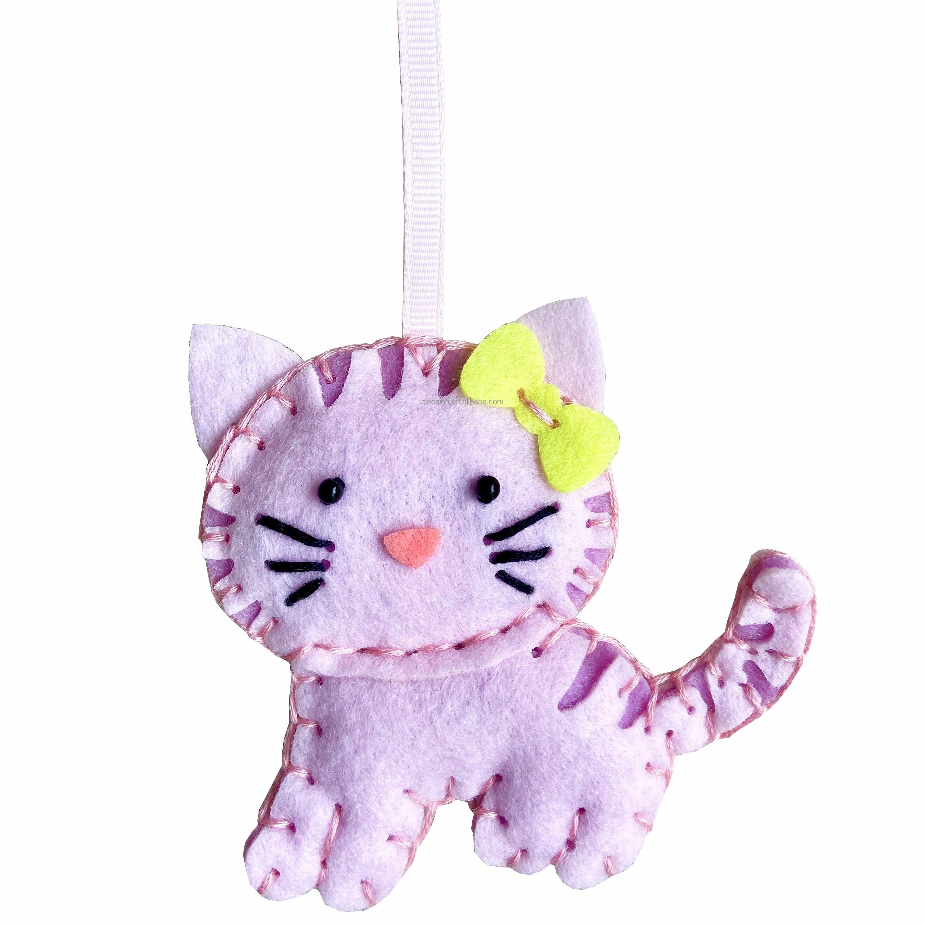 NONE-TOXIC ECO FRIENDLY FELT DIY KIT ANIMAL KITTY READY FOR STITCH LEARN TO SEW ART AND CRAFT FOR KIDS