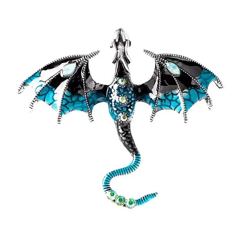 Enamel Dragon Brooches for Women Men 6-color Rhinestone Flying Legend Animal Party Office Brooch Pins Gifts
