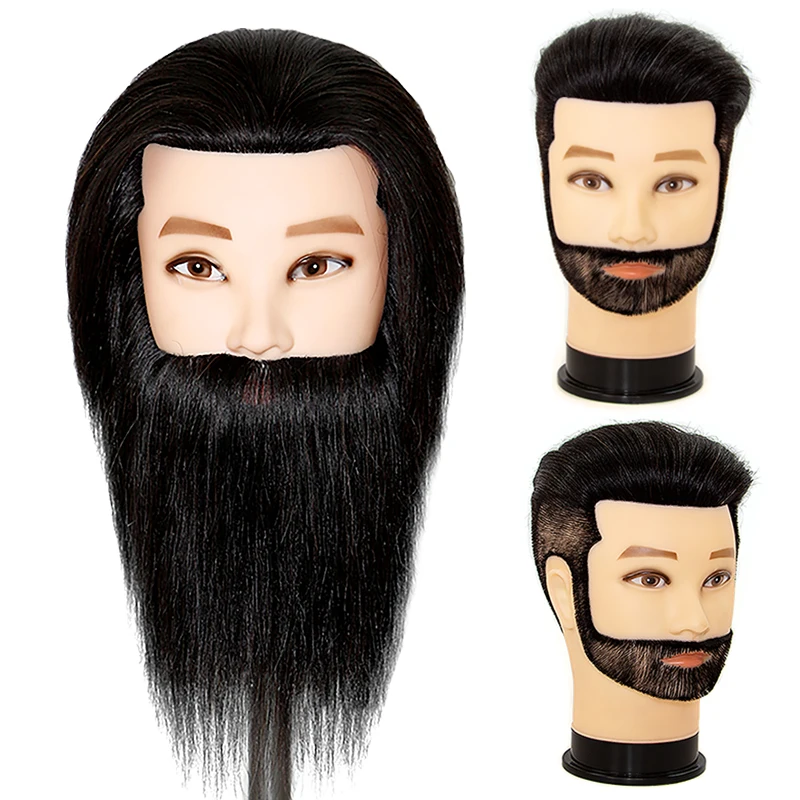 New Arrival Men Training Head with 12 Inch Hair and 8 Inch Beard for Barber Cutting Practice Male Mannequin Head with Beard