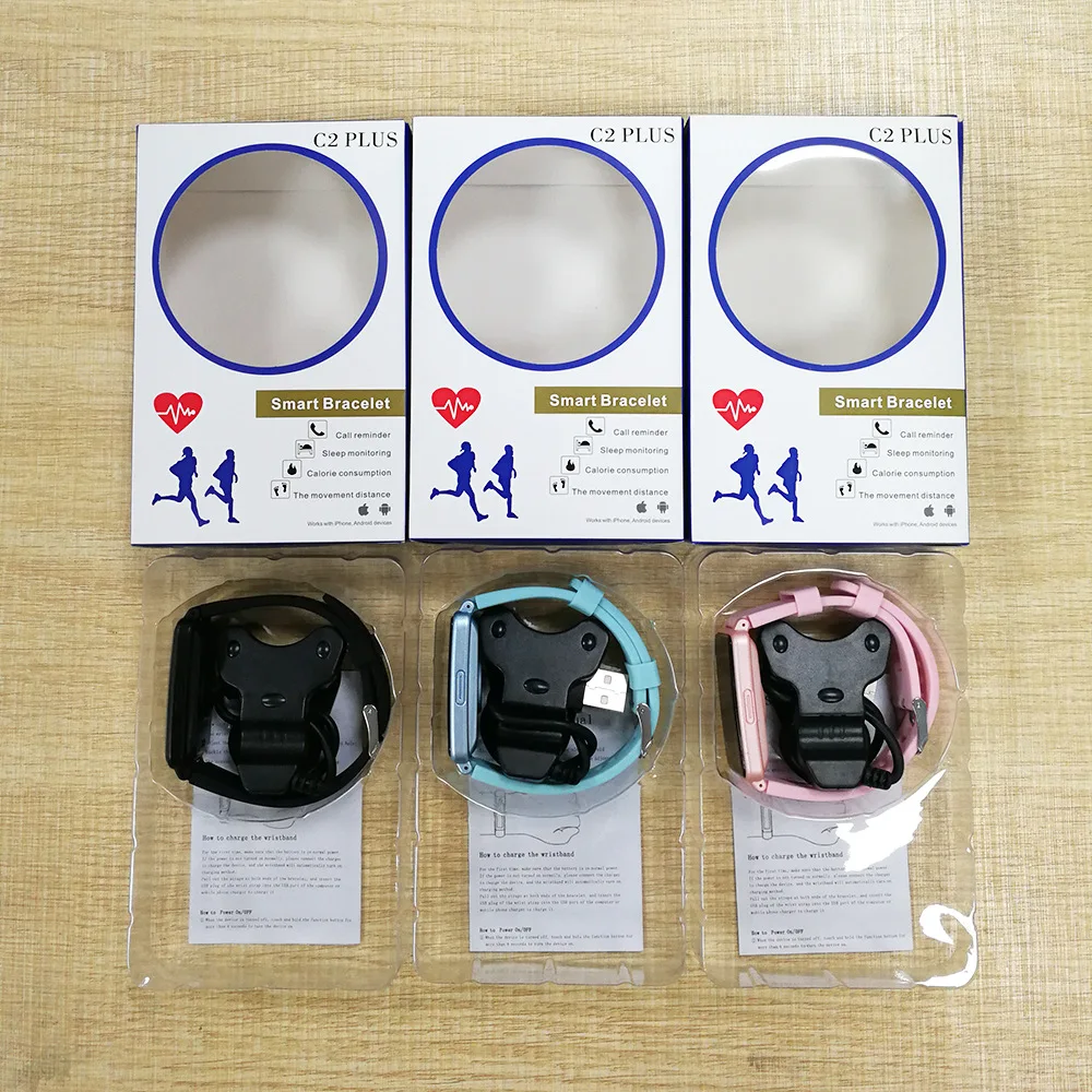 C2plus smart bracelet waterproof large battery pedometer heart rate blood pressure blood oxygen music weather sports bracelet