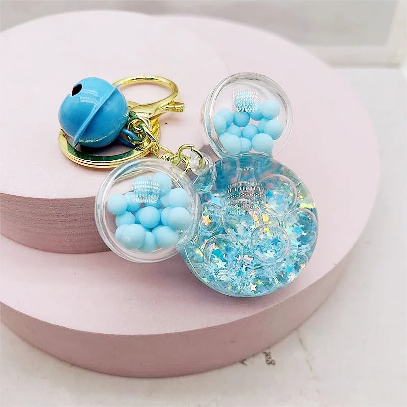 Creative cartoon mickey head quicksand bottle acrylic keychain key ring Phone Car pendant cute mouse Key Chain