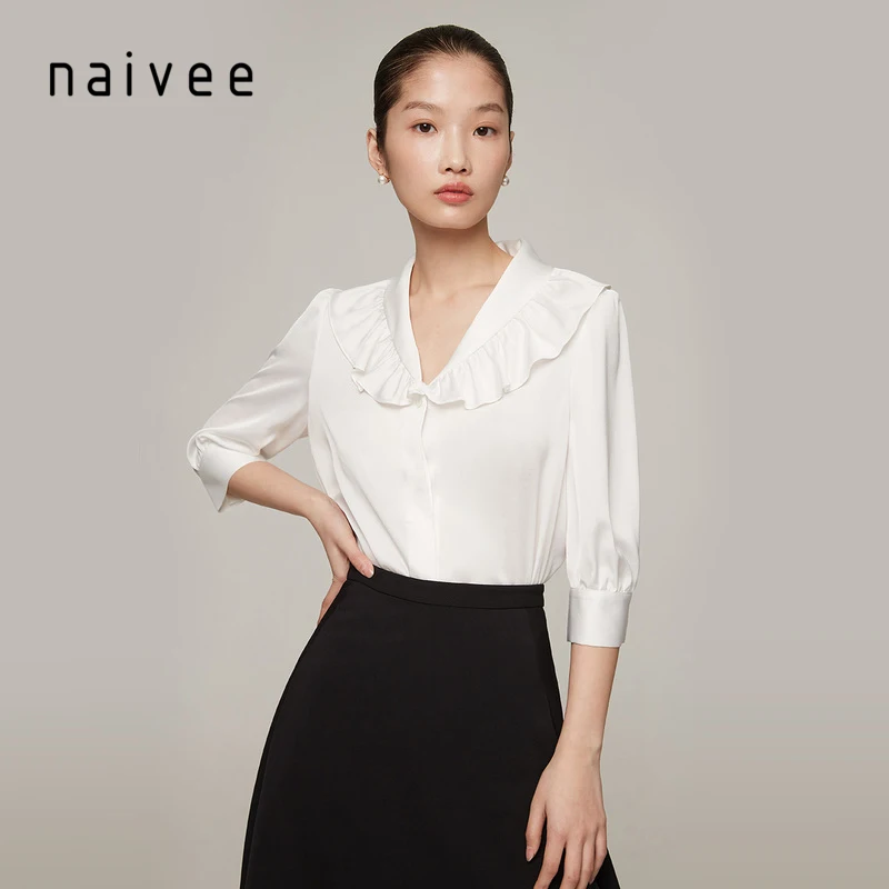 
naivee spring series quality Crew collar polyester soft blouse tops women ladies loose blusas 