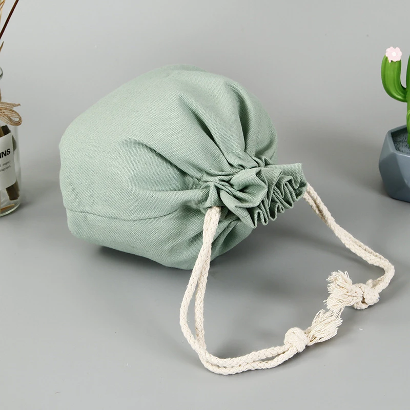 Recyclable Custom Logo Small Large Round Bottom Organic Natural Green Cotton Bag For Storage Double String Pouch Dust Bag