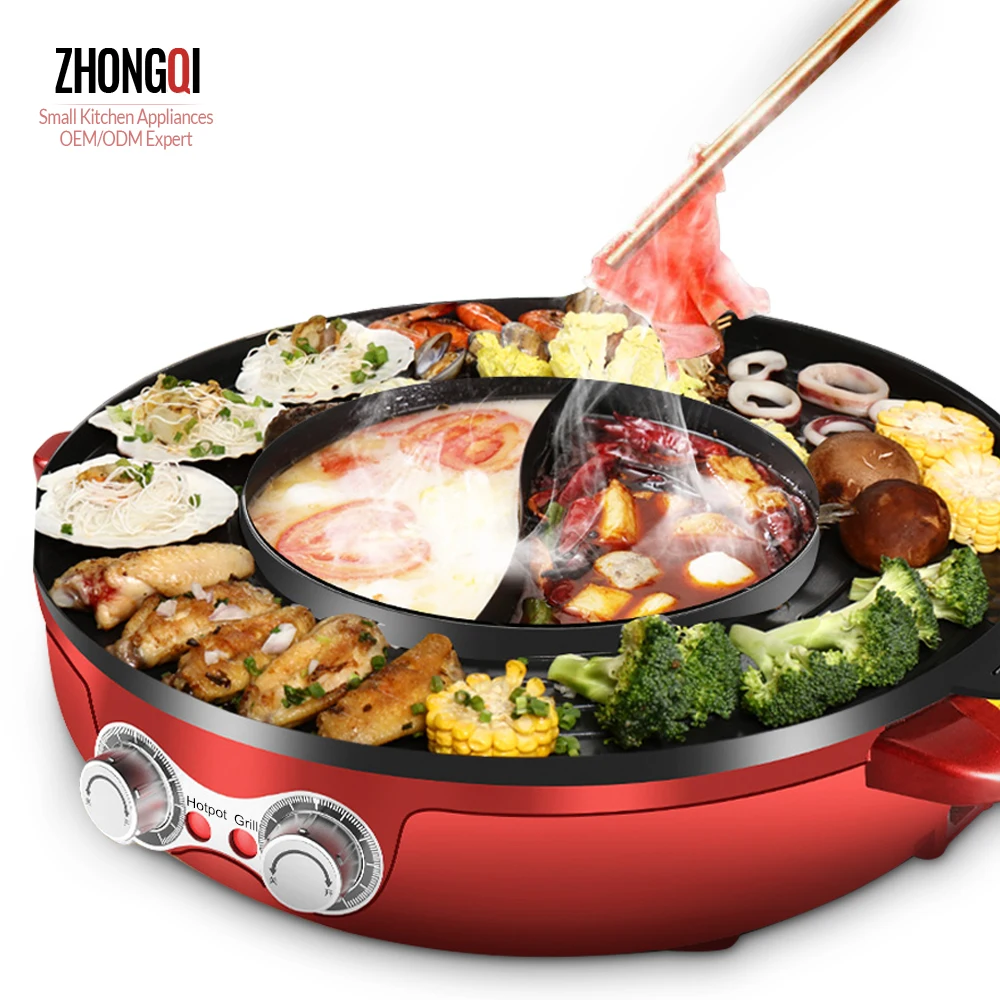Best Inexpensive 2 In 1 Electric Hotpot Cooker Barbecue With Lid Kitchen Black Home Non Stick Grill