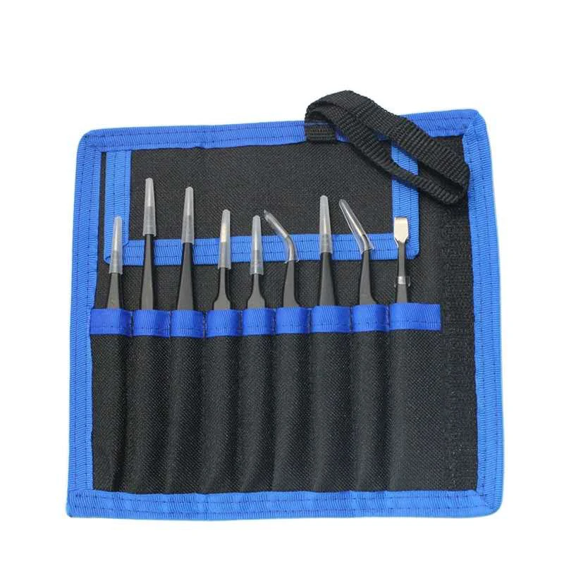 precision rubber tipped stainless steel anti-static tweezer sets esd tweezers series for computer repair tools