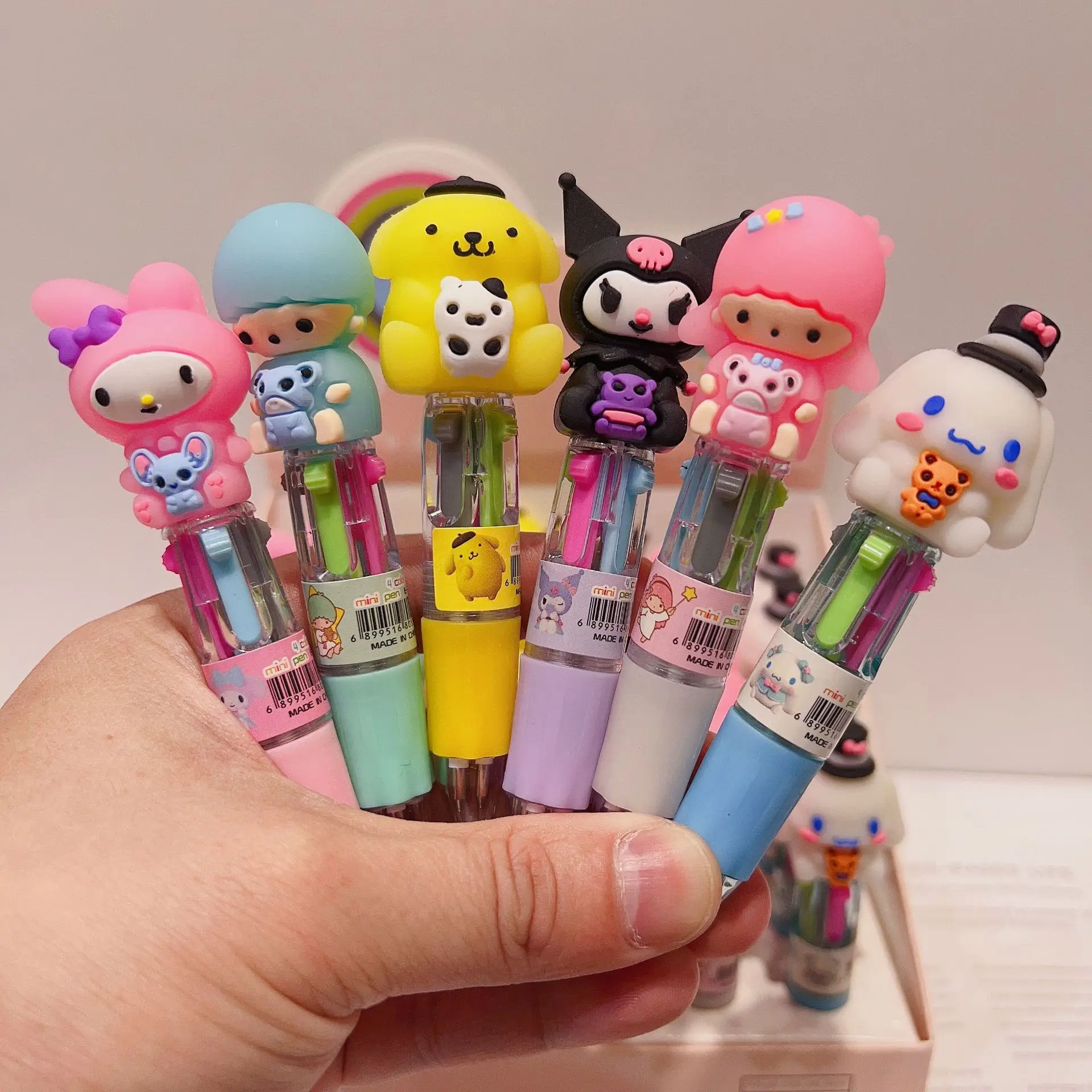 New promotional cute cartoon four-color ballpoint pen student mini multi-color pen press color account pen office supplies