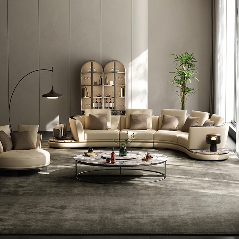 Luxury Leather Sofa Villa Luxury House Large Flat Living Room Corner Sofa Italian Curved  Leather Sofas Combination