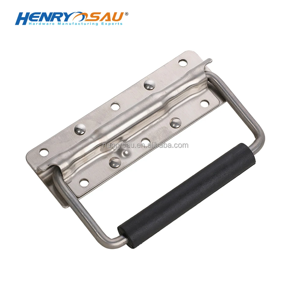 Surface Mounted Carrying Handle with 6mm Rubber Grip Stainless Steel Spring Loaded Case Handle for Flight Cabinet