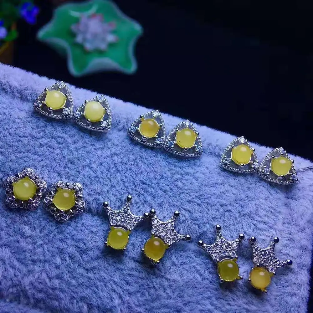 
5mm Beeswax Amber earrings fashion silver jewelry 925 sterling ear rings 