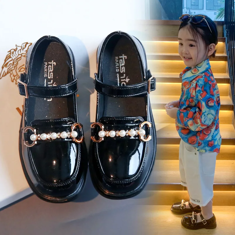 Kids Girls Black Leather Single Shoes Children Girls Soft Soled Anti-Slippery Flat Casual shoes Fashion School Performance Shoe