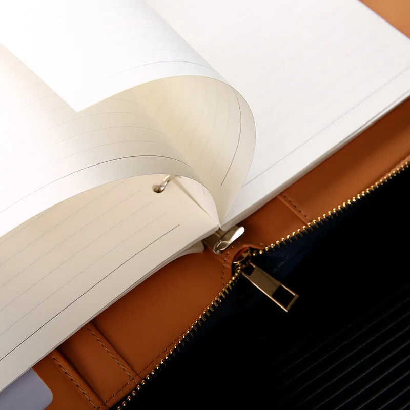 Professional Custom Leather Business Portfolio Bag File Folder A5 Document Folder Binder With Card Holder