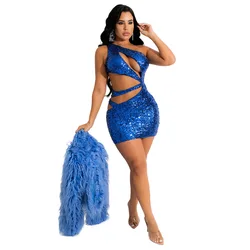 Party Fashion Hollowed Out Diagonal Shoulder Sexy Jyhs6 Women Dress Hip Wrap Aline Dress Nightclub