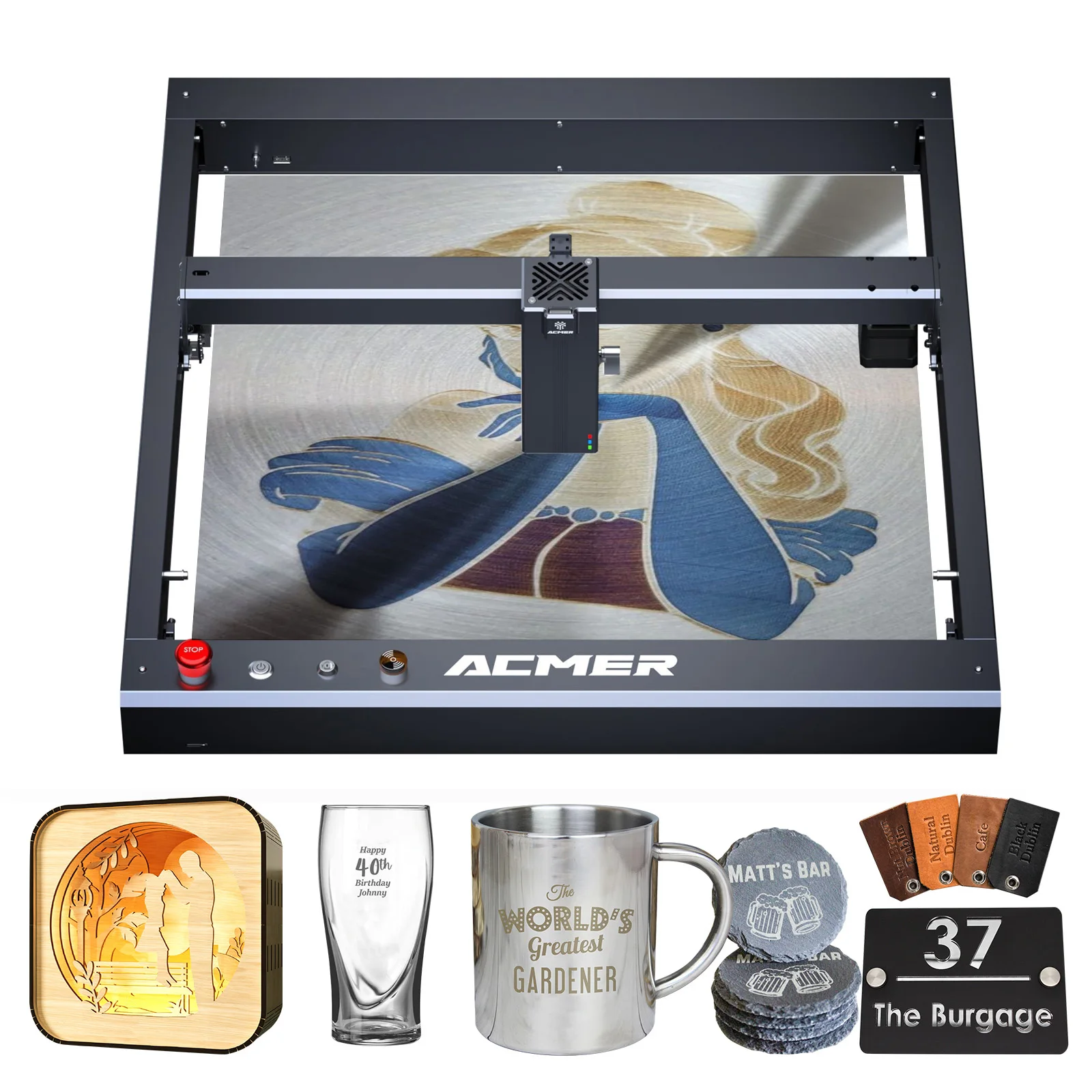 ACMER P2 IR 2W fiber laser engraver 420*400mm Brass gold silver platinum copper stainless steel metal laser engraving machine