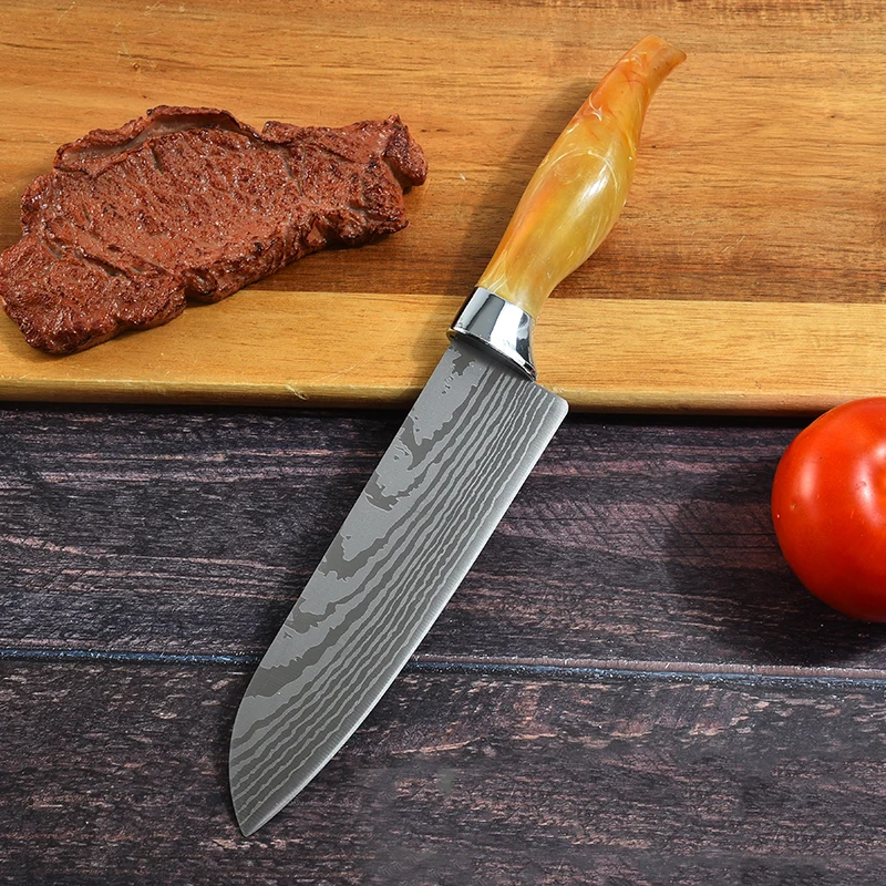 7' 8' Sharp Stainless Steel Kitchen Chef Santoku Knife Best for Home and Restaurant with Damascus pattern