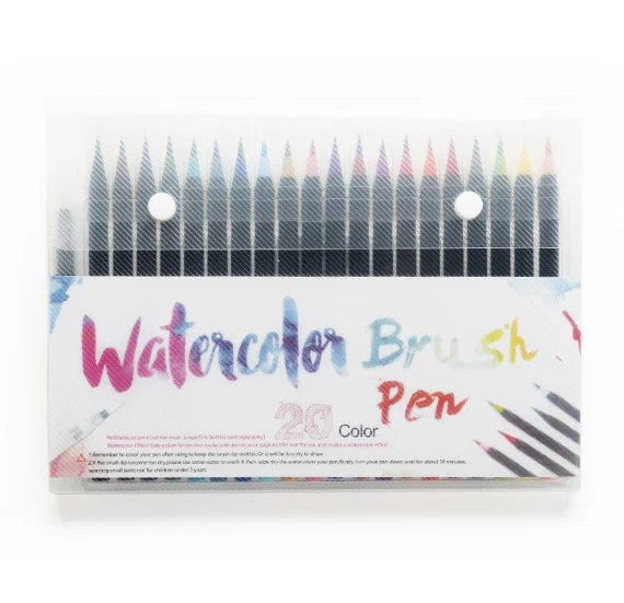 Real flexible soft brush tip art marker coloring pen 20 colors watercolor brush marker pen with 1 water pen