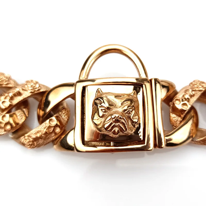Gold Plated Bully Boxer Bulldog Bullies Cuban Link  Luxury Dog Collar Big Dog Chain