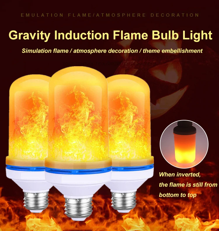 Halloween Decorations Fire Burn Effect E26 E27 Base Gravity Sensor Led Flame Light Bulb