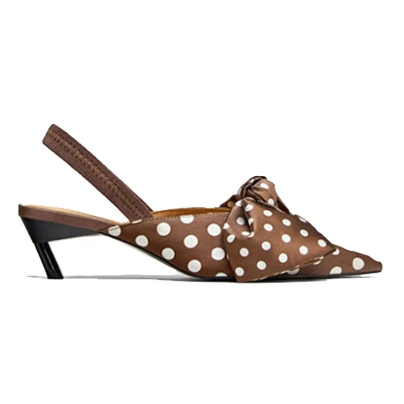 chengdu shoes  Summer Polka Dot Women Sandals Bowtie Kitten Heel Women Mules Pointed Toe Slingback High Heels Sandal Women Pumps