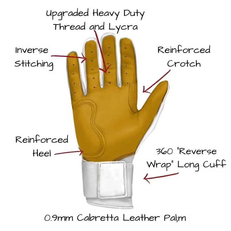 Custom Adult Premium Long Cuff Baseball Softball Batting Gloves