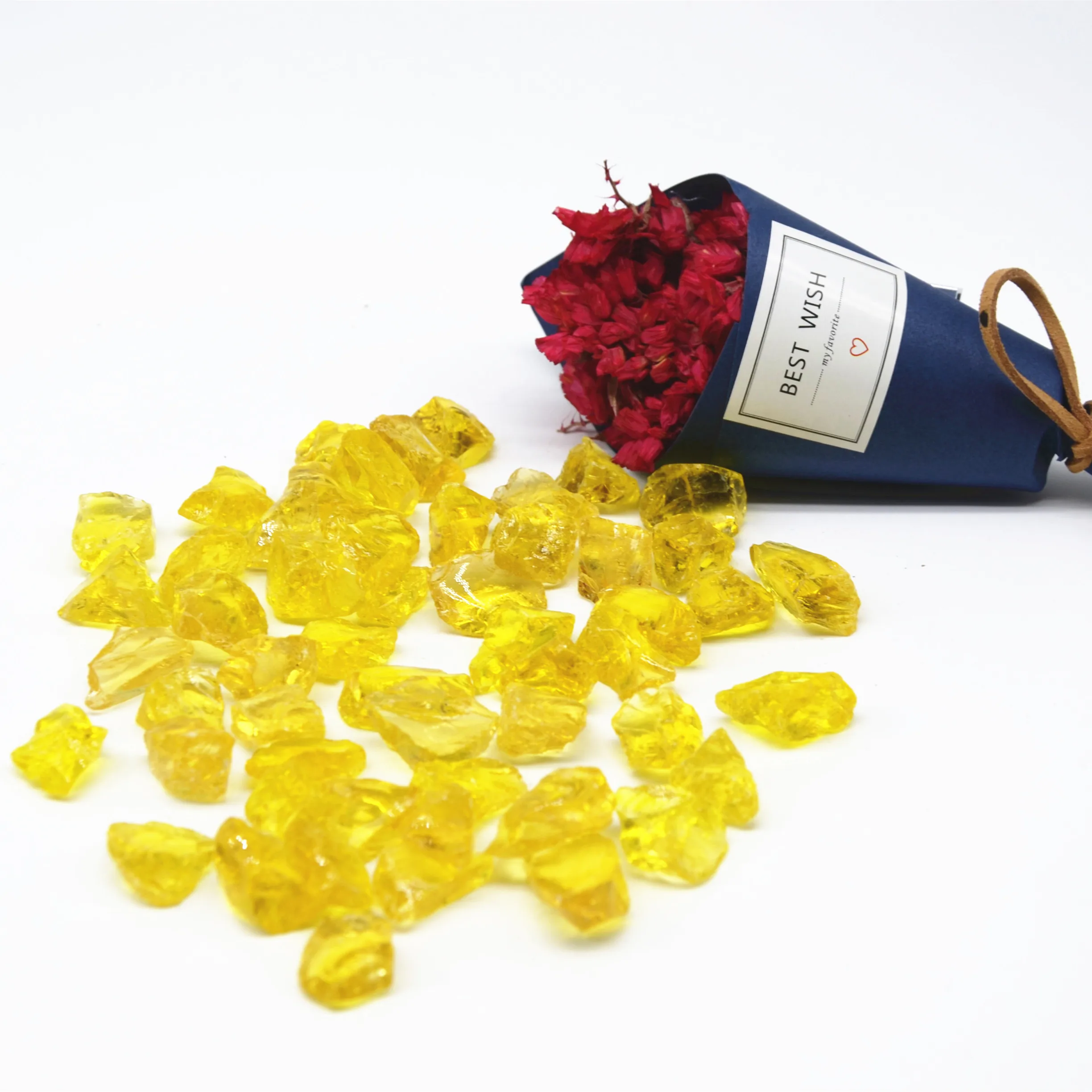 Manufacturer factory price yellow aggregate  broken glass block rock for landscaping and garden decoration