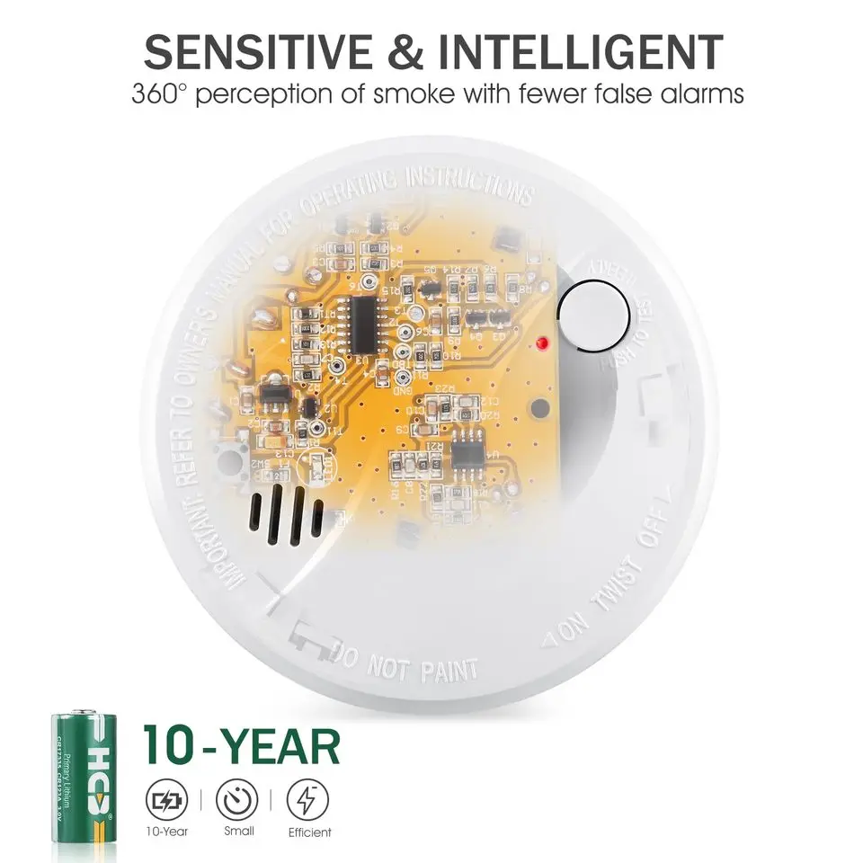 10 Years Standalone photoelectric smoke detector DC 3V battery power smoke alarm EN14604, VDS certificate