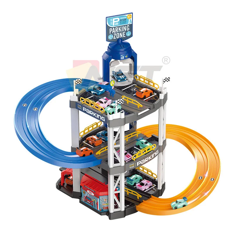 Educational Orbit Garage Assembled Three Layers Double Track City Parking Garage Parking Lot Slot Toy For Boys Play