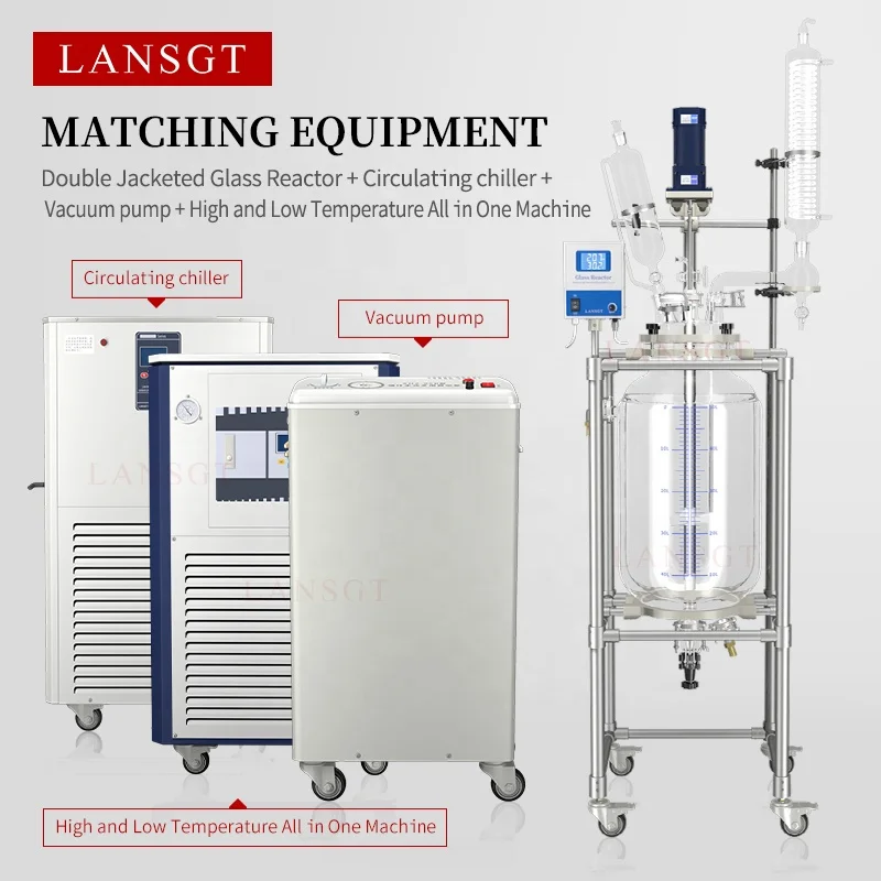 Двойной слой GG17 высокоборосиликатный стеклянный реактор с рубашкой 100L