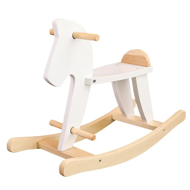 Unisex Wooden Rocking Horse Toy for Children Ins Style Ride-On Chair Toy Ride-On Toy Animal for Baby