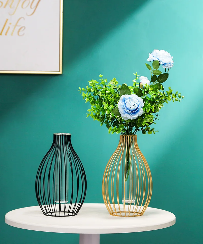 High Quality Metal Vase Home Decors Hanging Test Tube Metal Wall Gold Transparent Flower Vase Home Decoration