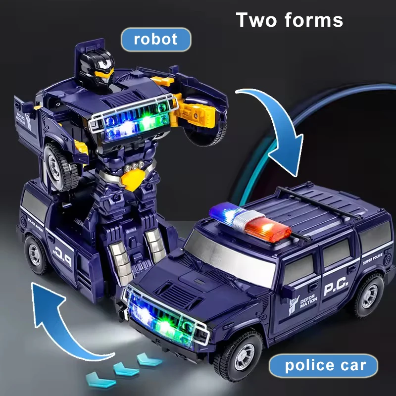 Electric Car Toy Deformation Universal Police Car With Light&Music Projection Transformation Car Toy For Children