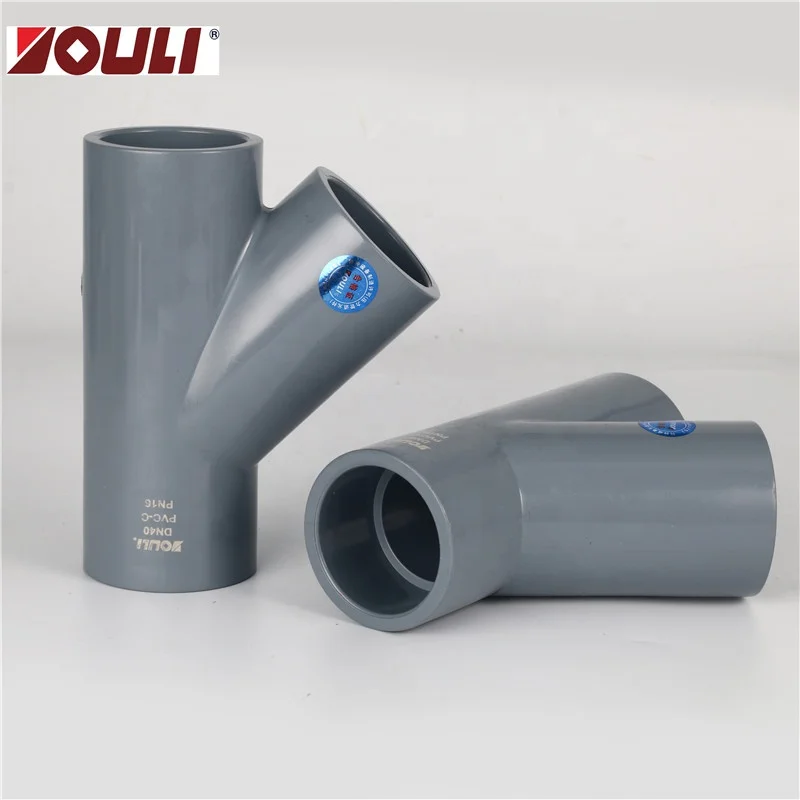 YOULI PVC Pipe Fittings Y Tee ABS certificate CPVC 45 degree Reducing Tee for  Chemical Industry
