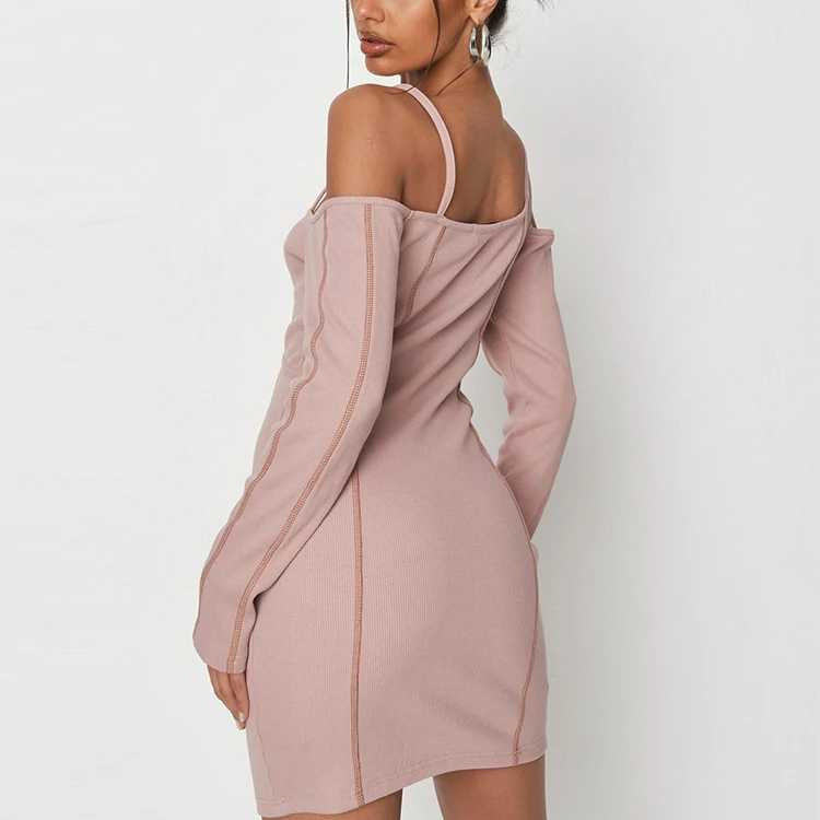 Women Clothing High Quality Customized Wholesale Mink Rib Knit Midi Dress