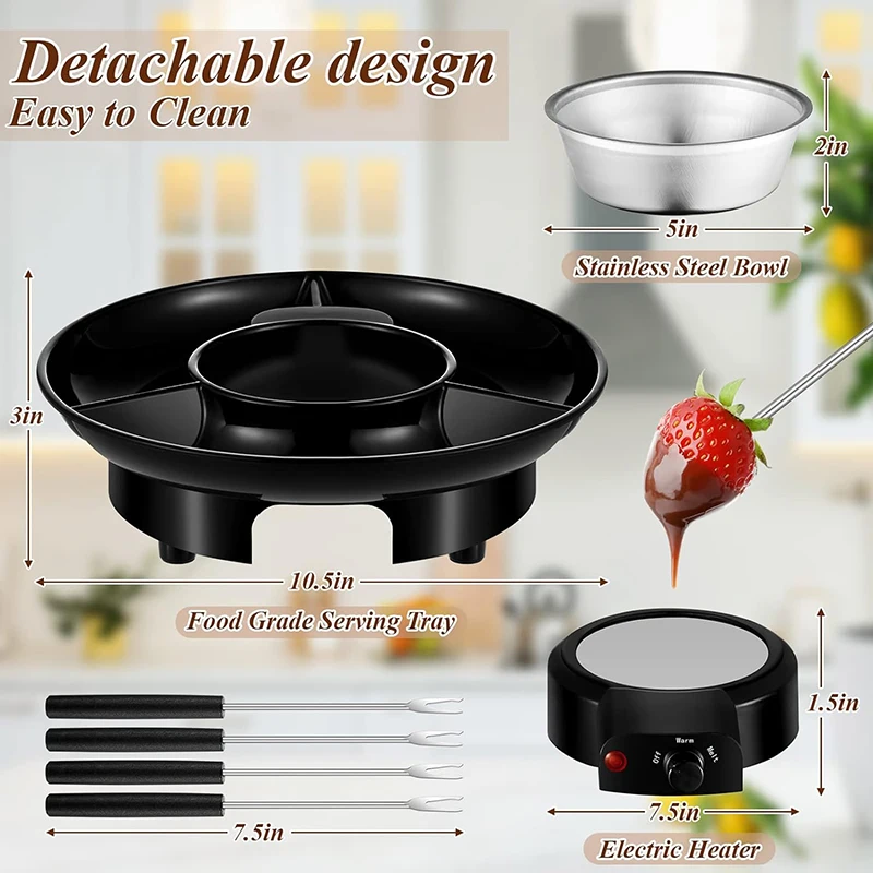 25W Electric Fondue Pot Kit Chocolate Fondue Maker Electric Fondue Set with 4 Forks and Tray