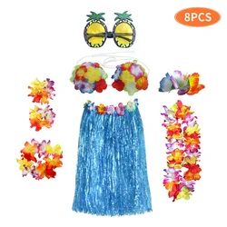 1set Plastic Fibers girls Woman Hawaiian Favors Grass Skirt Cheap costume Flower Hula Skirt 60cm dance dress Party Hawaii Beach