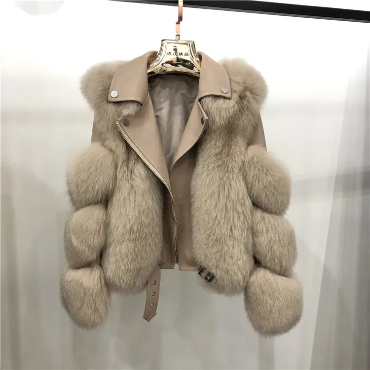  Sf0585 зимняя кожаная куртка с натуральным лисьим мехом женская короткая