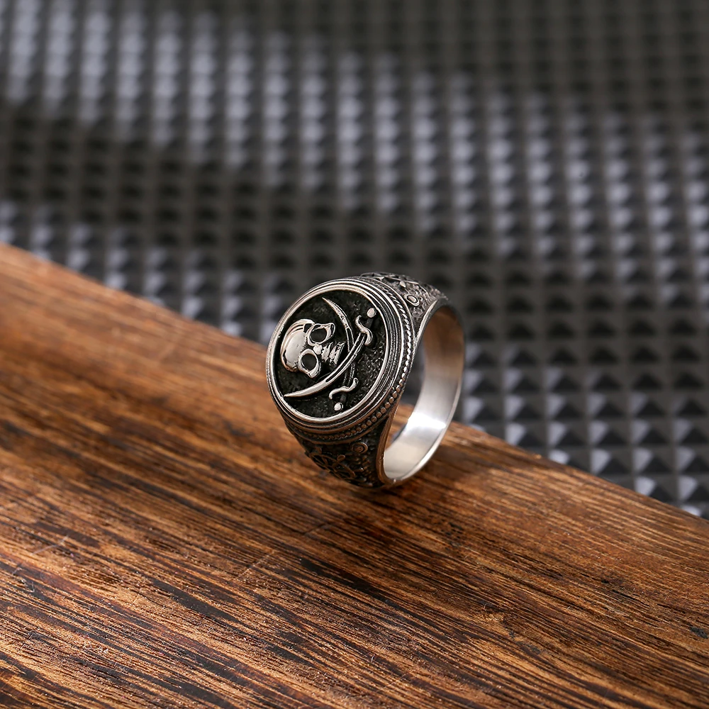 Halloween Punk Jewelry Pirate Skull Ring Stainless Steel Silver Ring Fashion Ring for Man